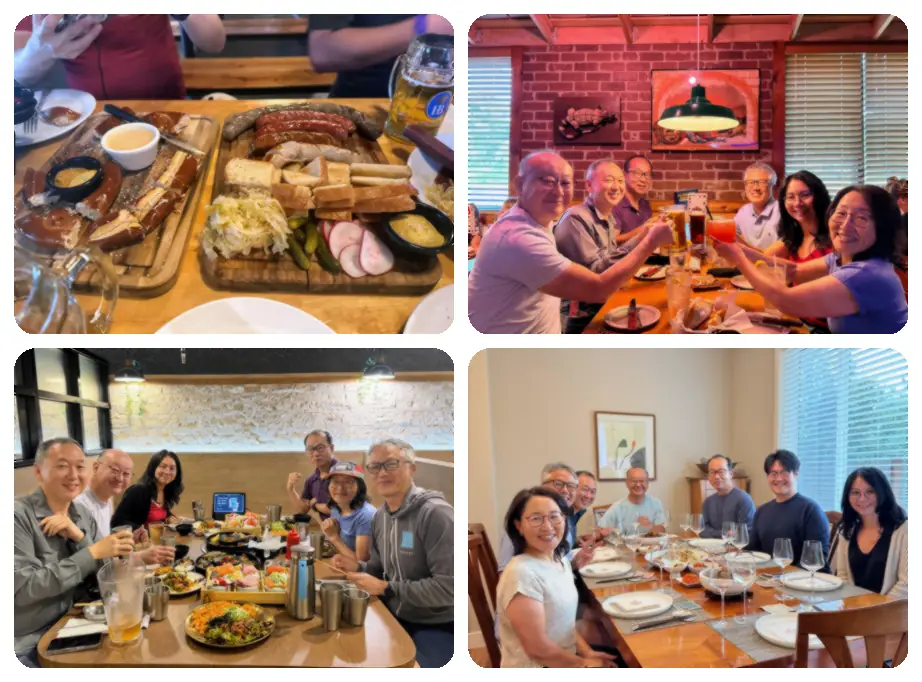 Collage of post-ride meals and gatherings with KREW